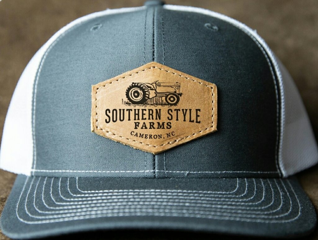 Custom Leather Hexagon Patch Hat – Charcoal/White – Southern Style Farms