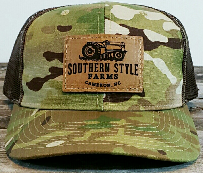 Custom Leather Square Patch Hat – Camo – Southern Style Farms