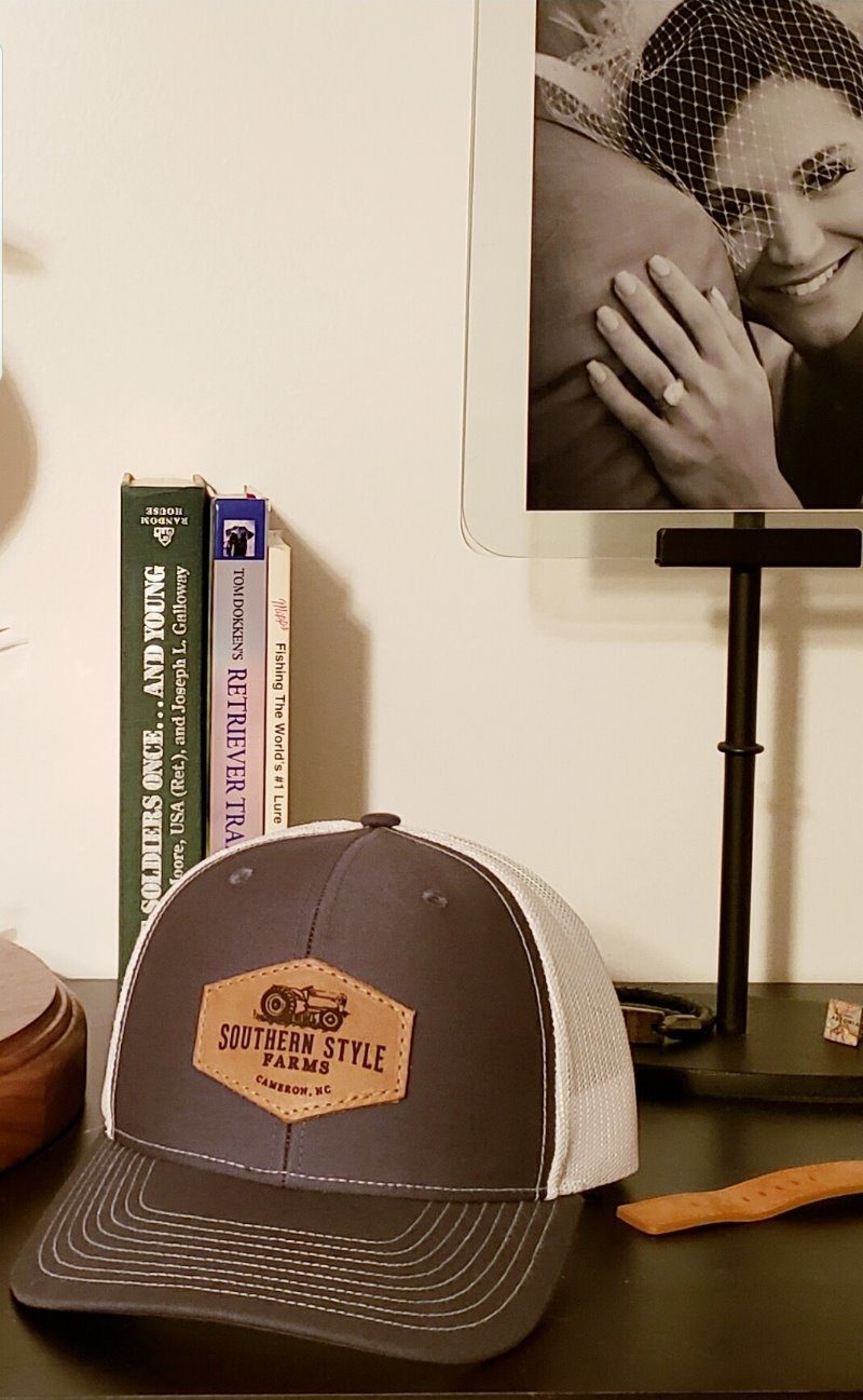 Custom Leather Hexagon Patch Hat – Loden Green – Southern Style Farms